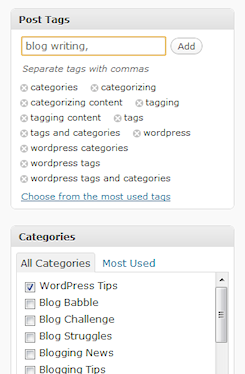 WordPress tags and categories