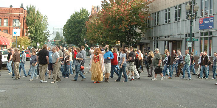 WordCamp Portland 2008, taking over the streets of downtown Portland, Oregon, with the Fairy Blogmother
