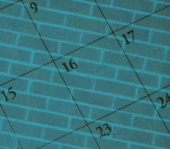Graphic of a calendars with bricks in the background, copyright Lorelle VanFossen