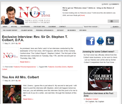The Stephen Colbert Fan site, No Fact Zone with DB Ferguson.