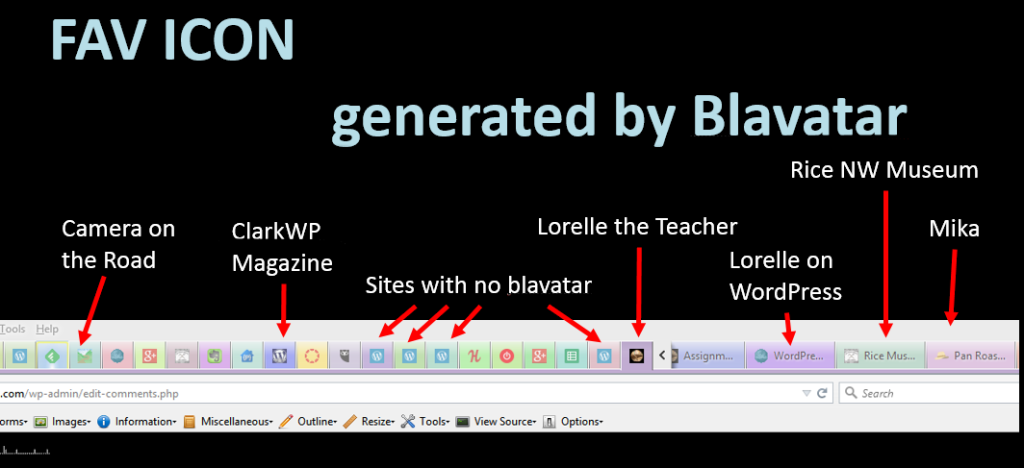 Blavatar Examples of Fav Icons - Lorelle WordPress School.