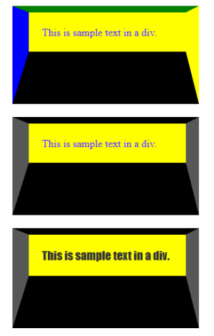 Screenshot of HTML test file with CSS background color of yellow added to all DIVs.